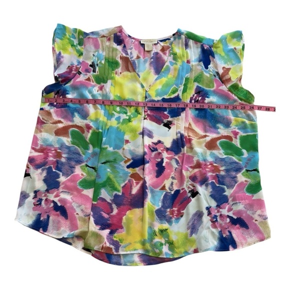Cynthia Rowley Flutter Sleeve Button Front Floral Blouse - Size 2X - Picture 8 of 10
